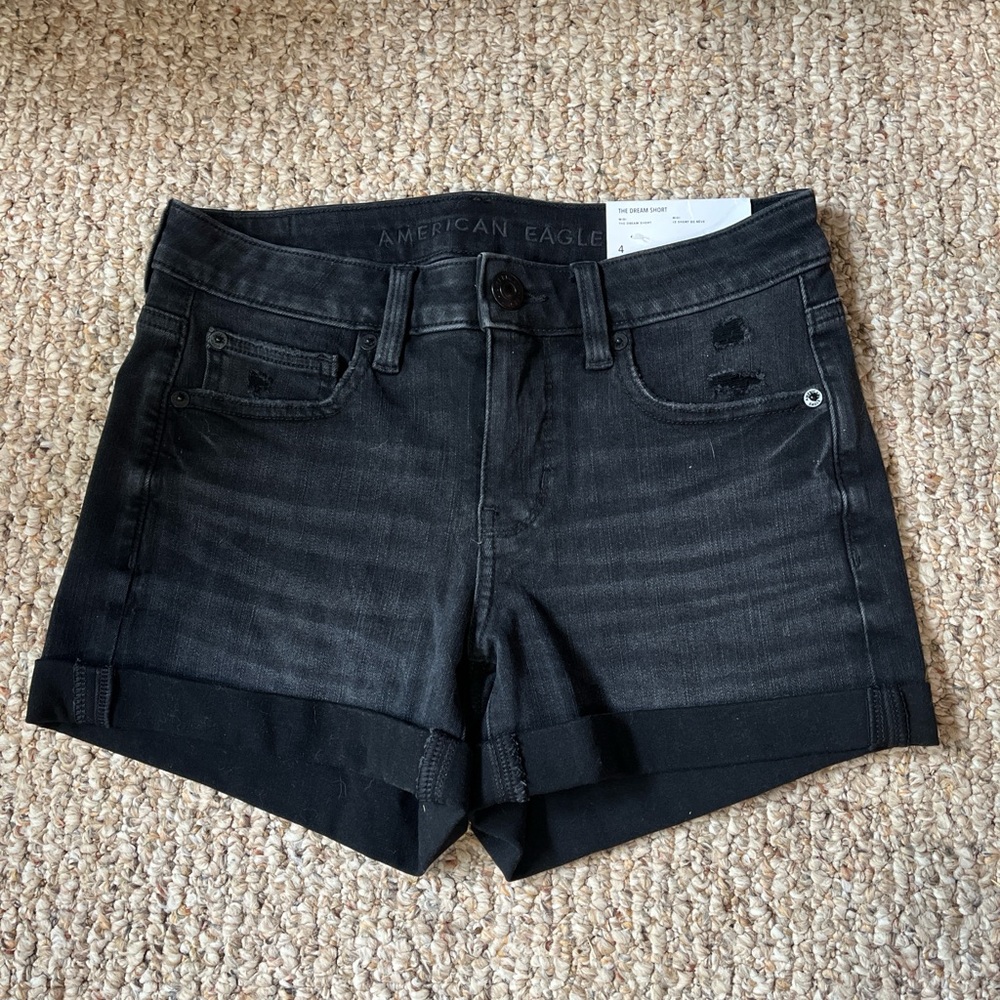 American Eagle Outfitters Black Jean Midi Dream Shorts